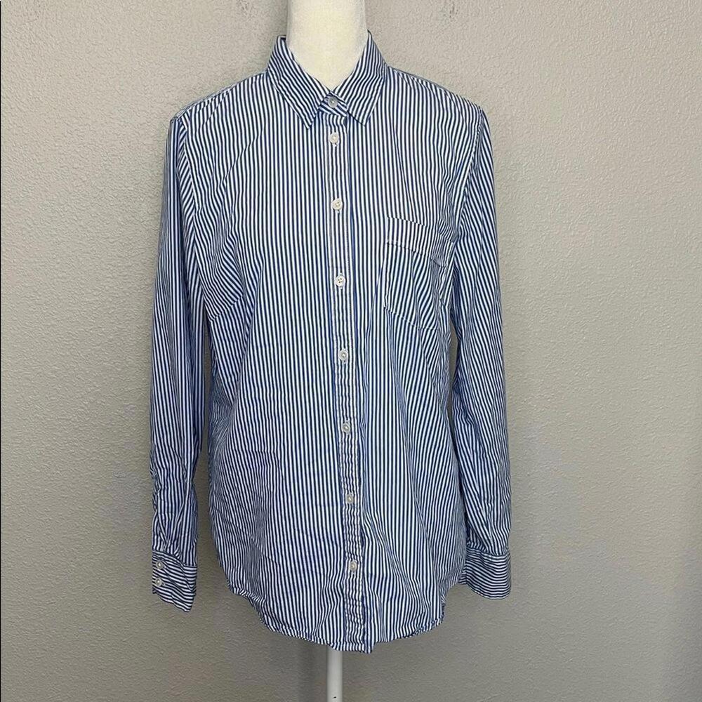 JCrew Factory Blue/White Pinstripe Button Down Shirt Size Medium